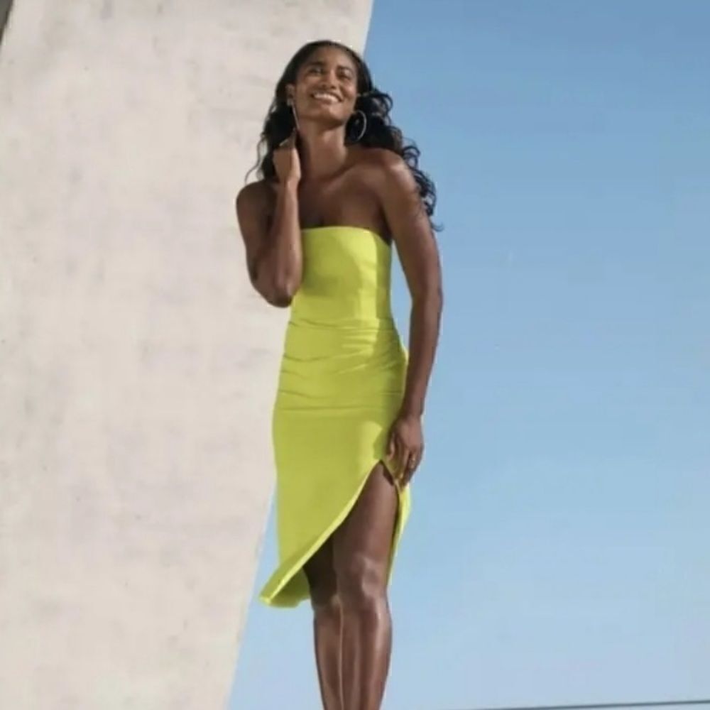NEW CUSHNIE Lime Green Strapless Midi Dress